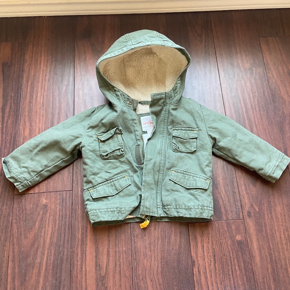 CAT & JACK Cotton Jacket Green  Zip Up, Snap, Velcro 12 mo.